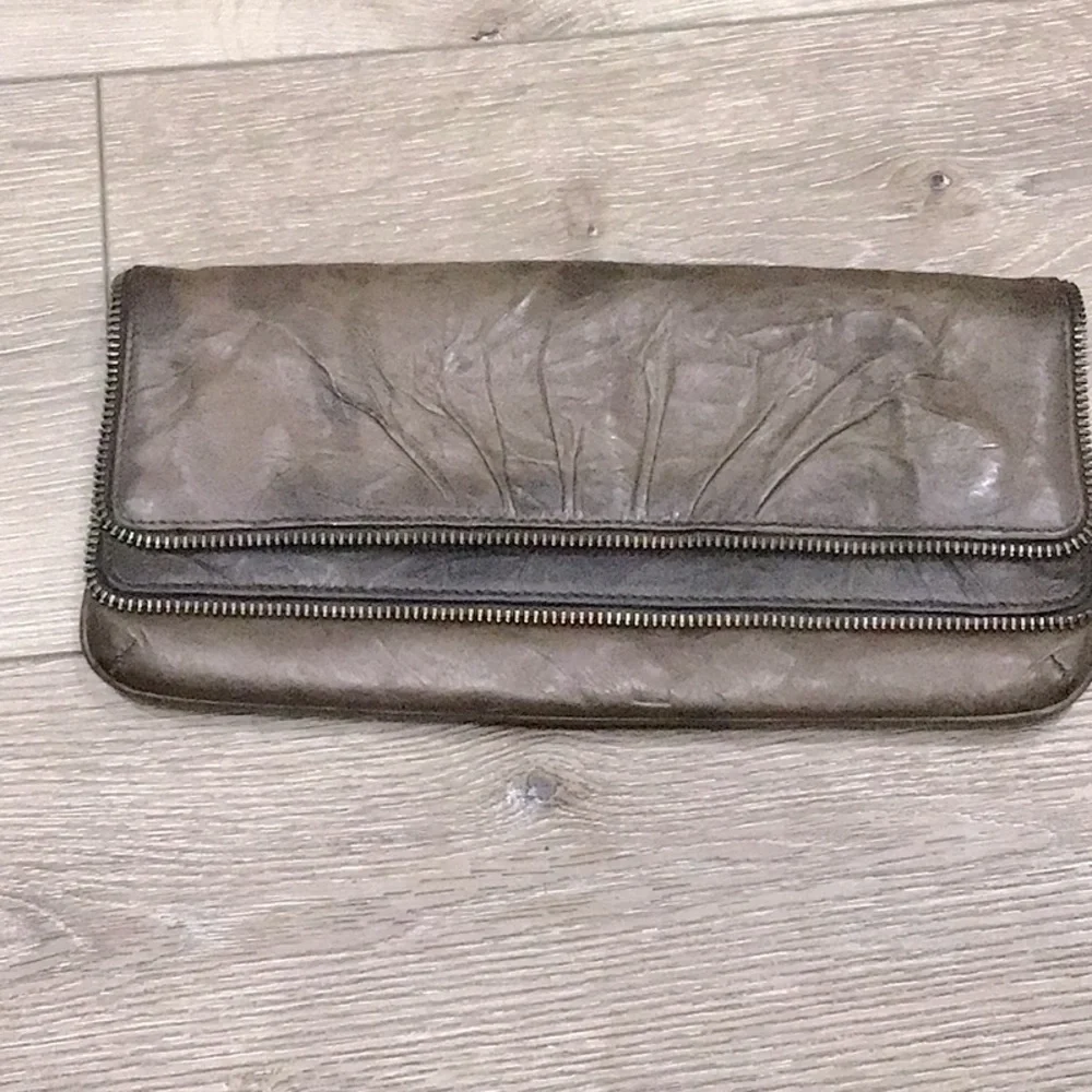 Lauren Merkin Brown Leather Zipper Clutch Bag